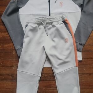 Men's Stylish Gray and White Zip-Up Jogger Set